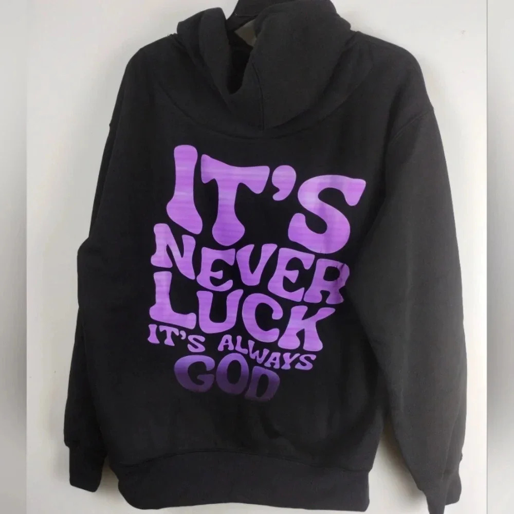 Black Hoodie Purple Graphic Long Sleeve Clothing Unisex